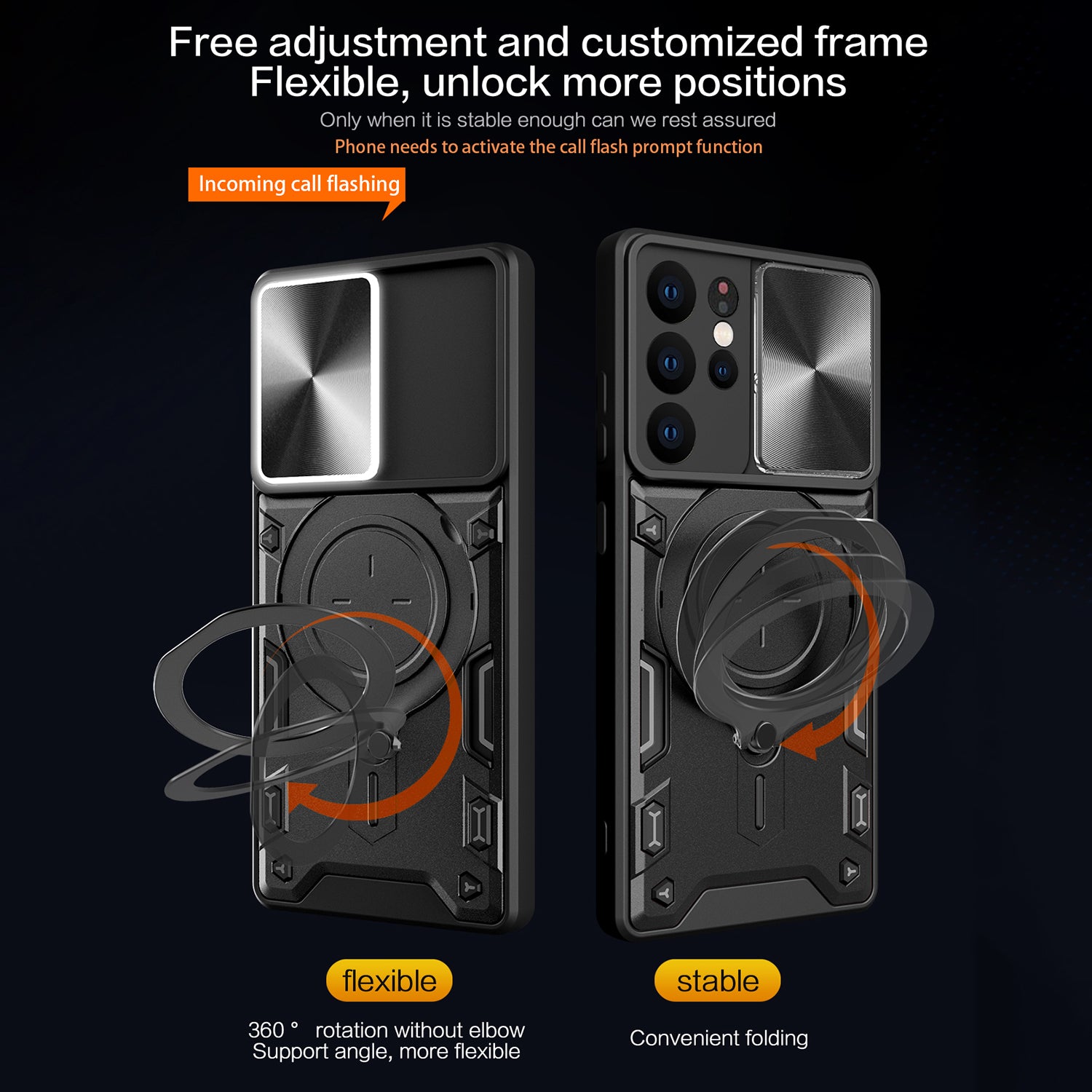 For Samsung Galaxy S21 Ultra 5G Rotatable Kickstand PC TPU Phone Case Slide Camera Lid Shockproof Cover