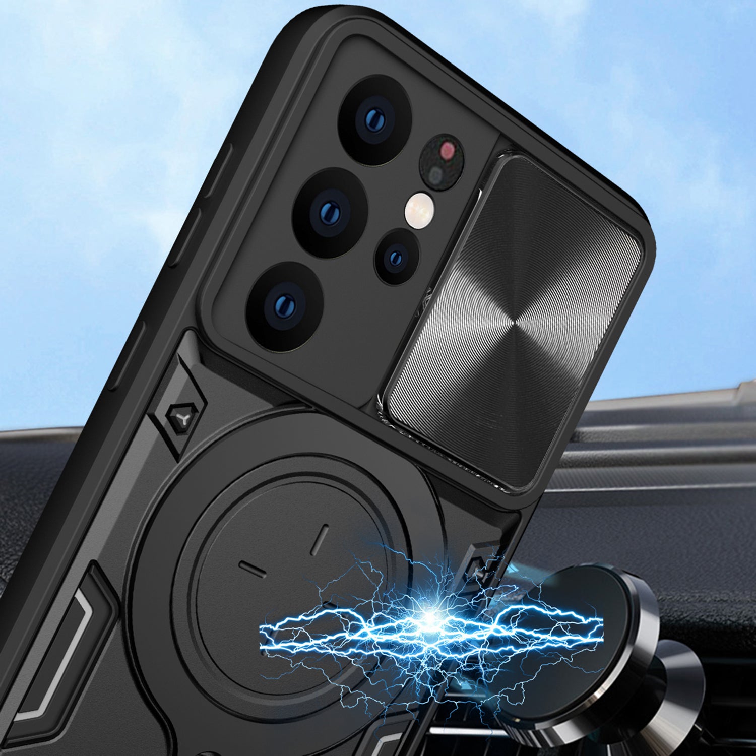 For Samsung Galaxy S21 Ultra 5G Rotatable Kickstand PC TPU Phone Case Slide Camera Lid Shockproof Cover