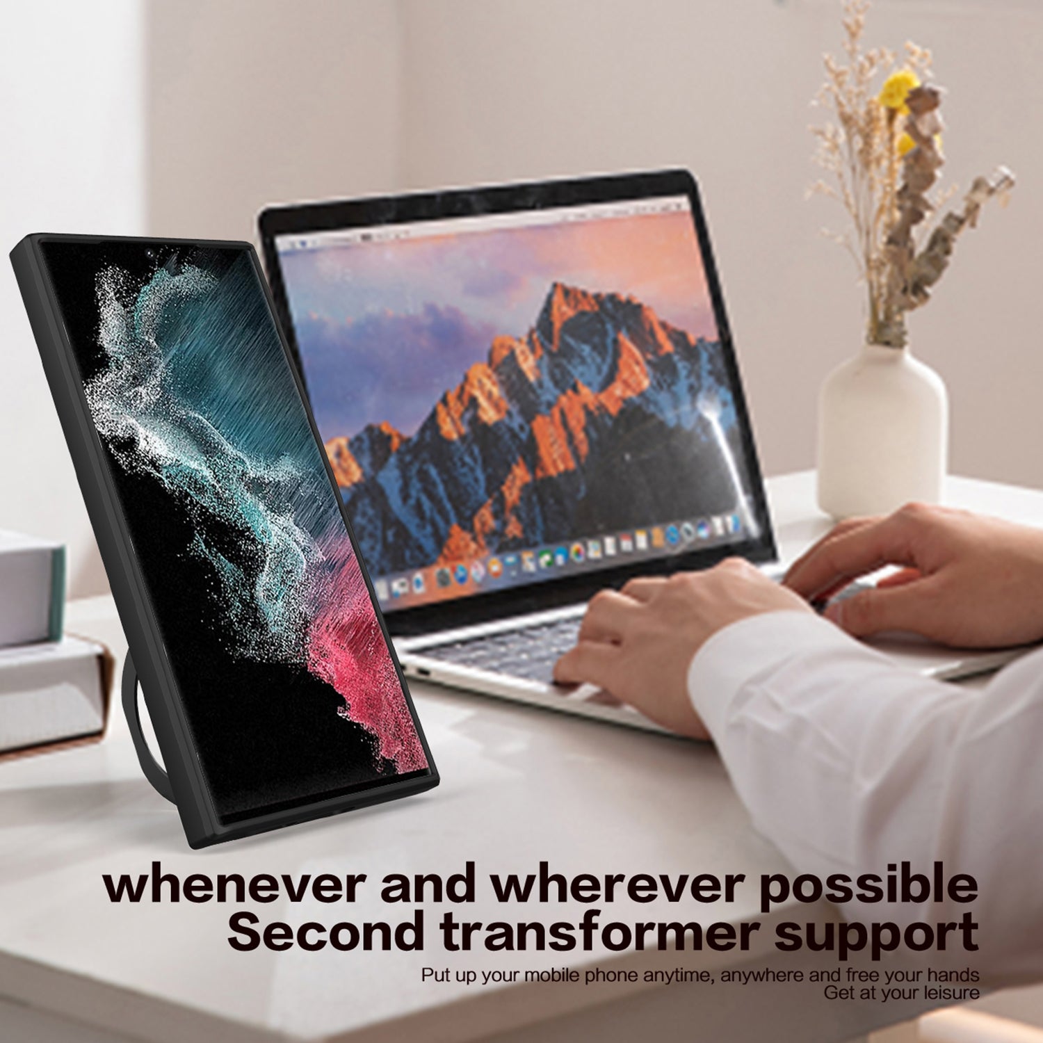 For Samsung Galaxy S22 Ultra 5G Rotatable Kickstand Phone Case Shockproof PC TPU Cover with Slide Camera Lid