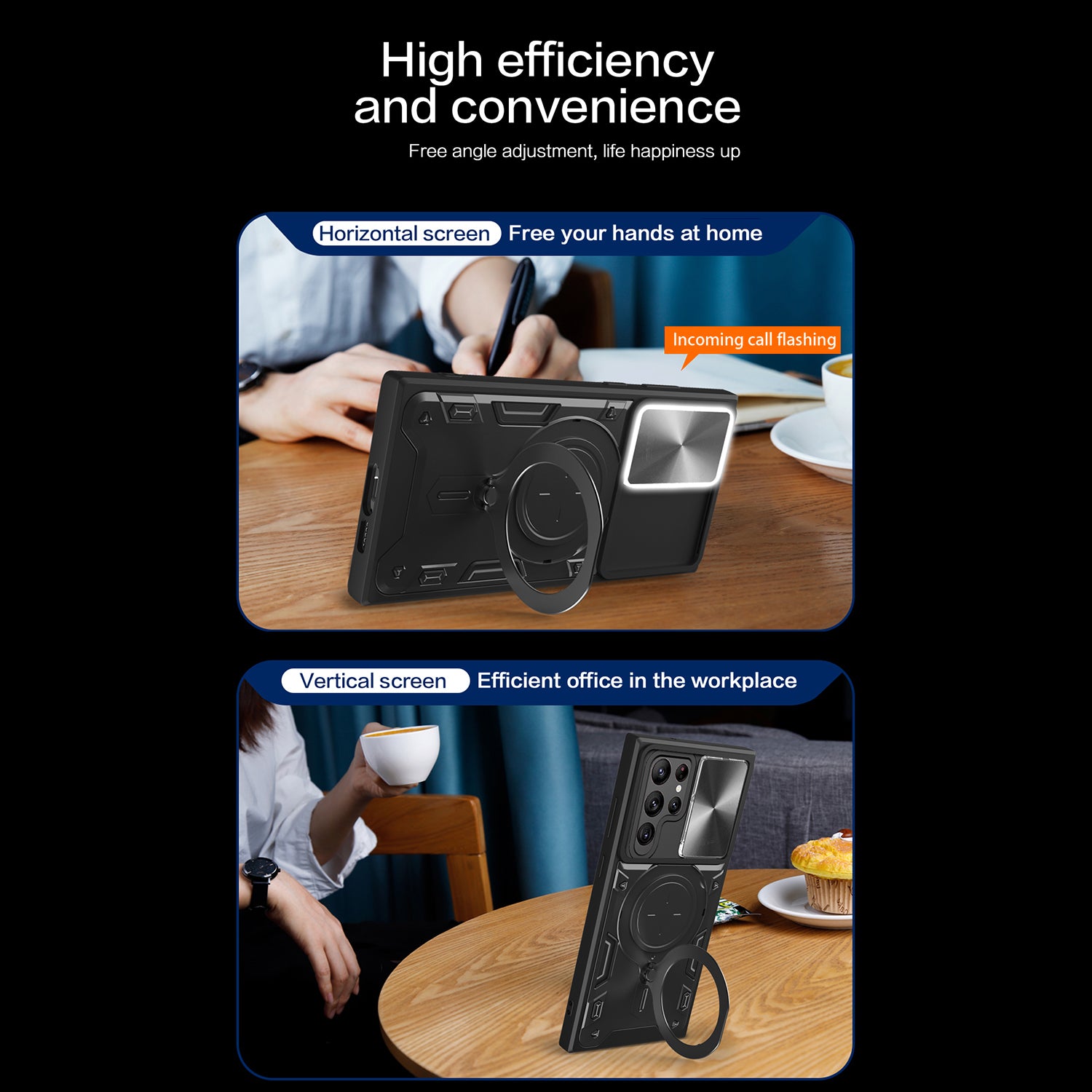 For Samsung Galaxy S22 Ultra 5G Rotatable Kickstand Phone Case Shockproof PC TPU Cover with Slide Camera Lid