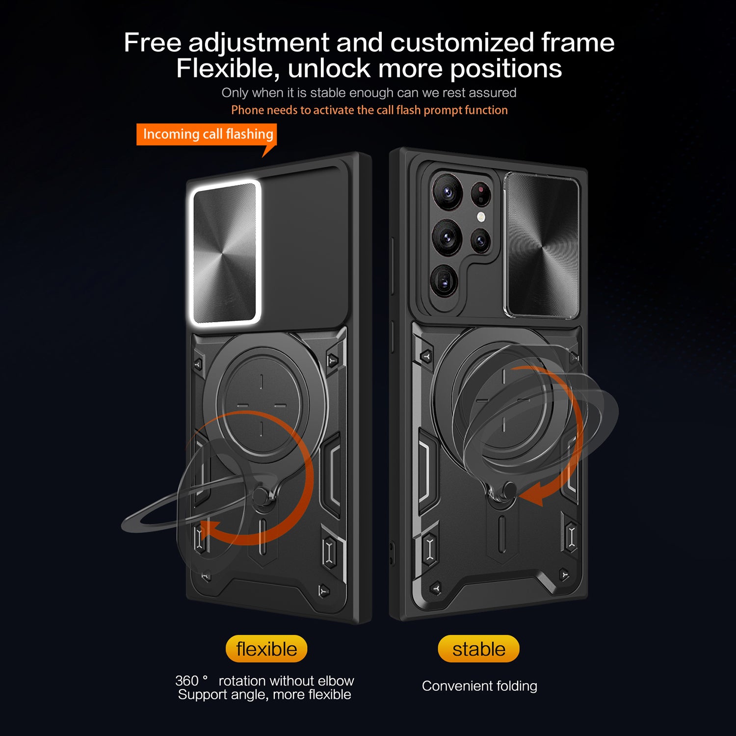 For Samsung Galaxy S22 Ultra 5G Rotatable Kickstand Phone Case Shockproof PC TPU Cover with Slide Camera Lid