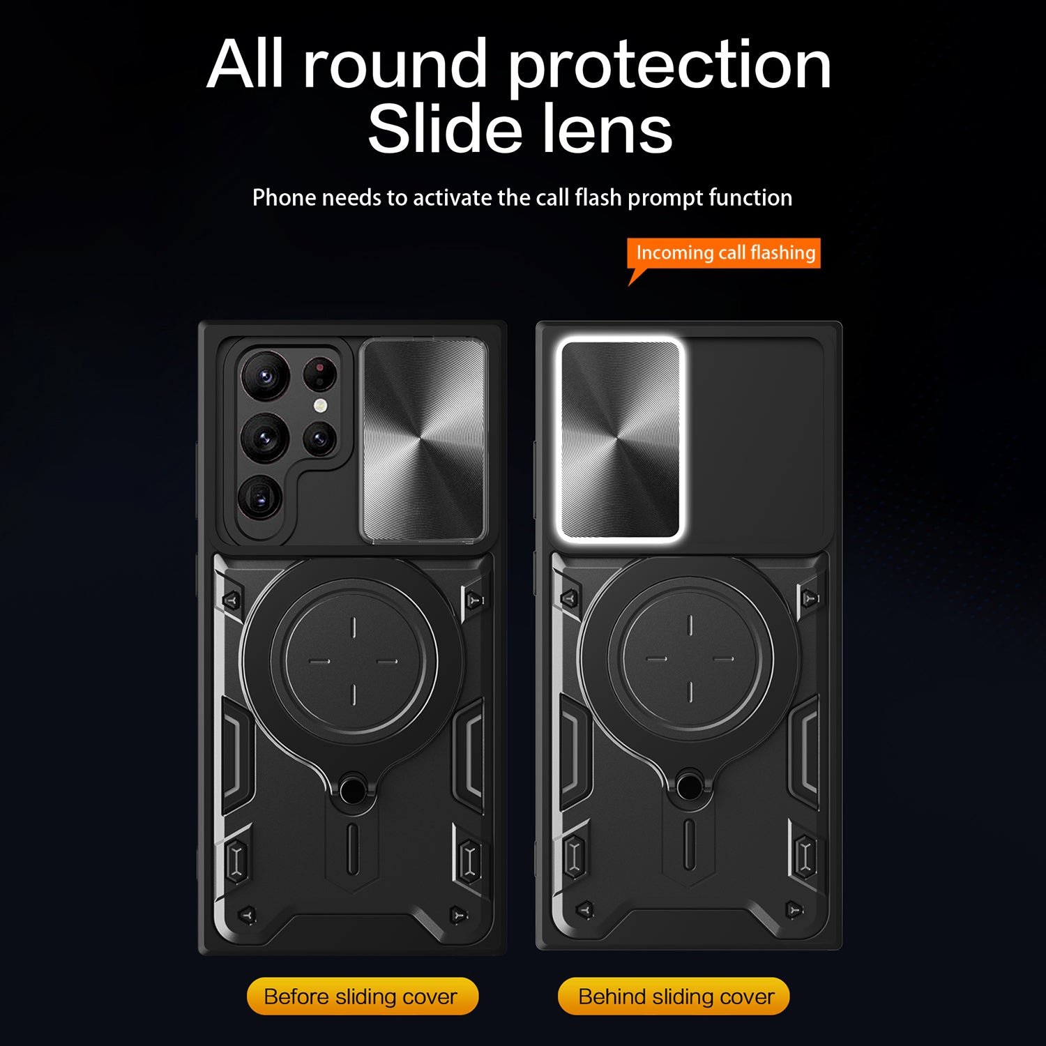 For Samsung Galaxy S22 Ultra 5G Rotatable Kickstand Phone Case Shockproof PC TPU Cover with Slide Camera Lid