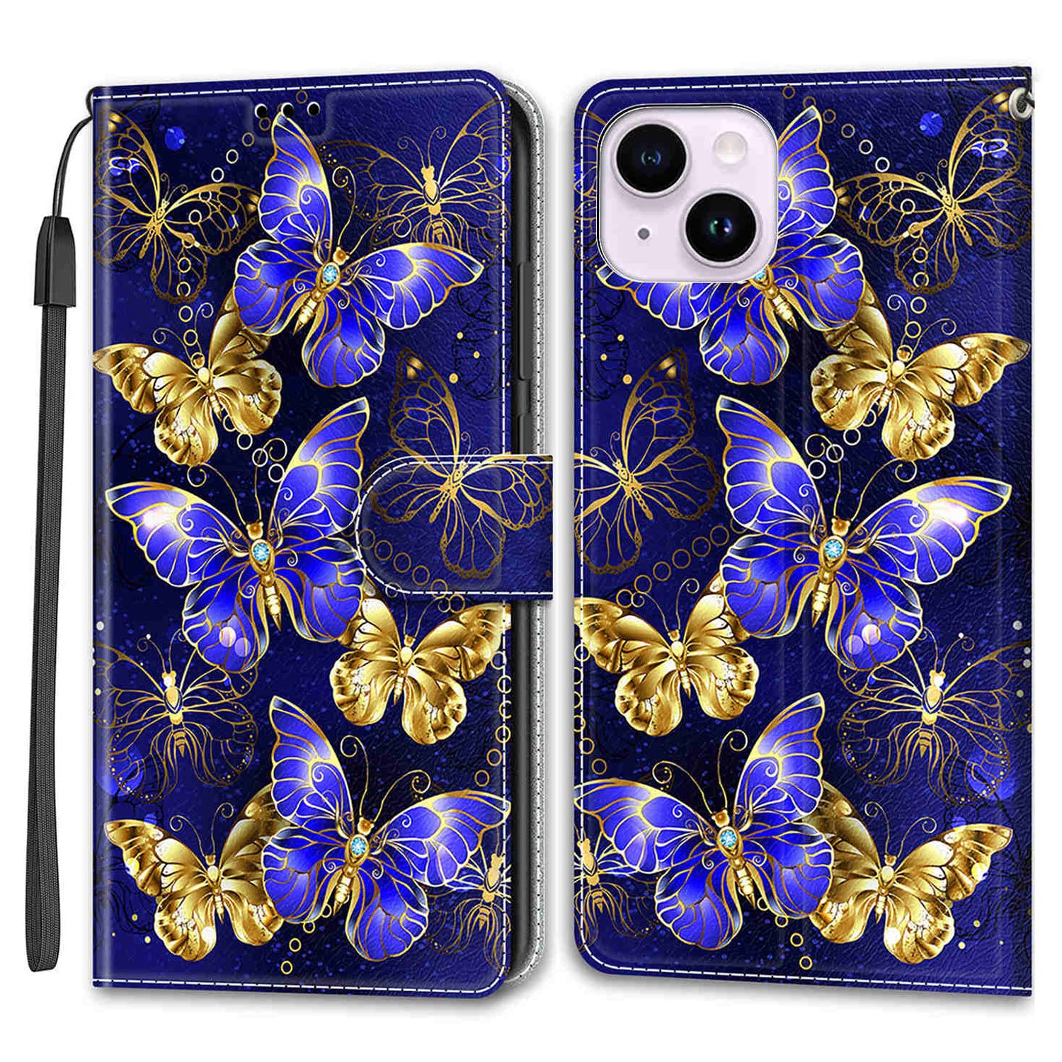 Leather Case for iPhone 14 Pattern Printed Card Holder Stand Phone Cover
