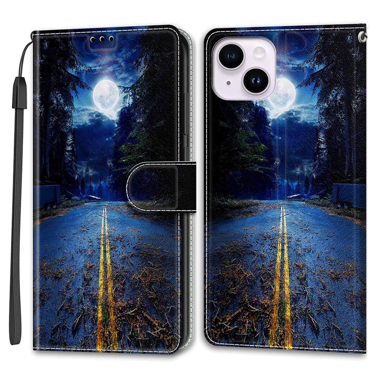 Leather Case for iPhone 14 Pattern Printed Card Holder Stand Phone Cover