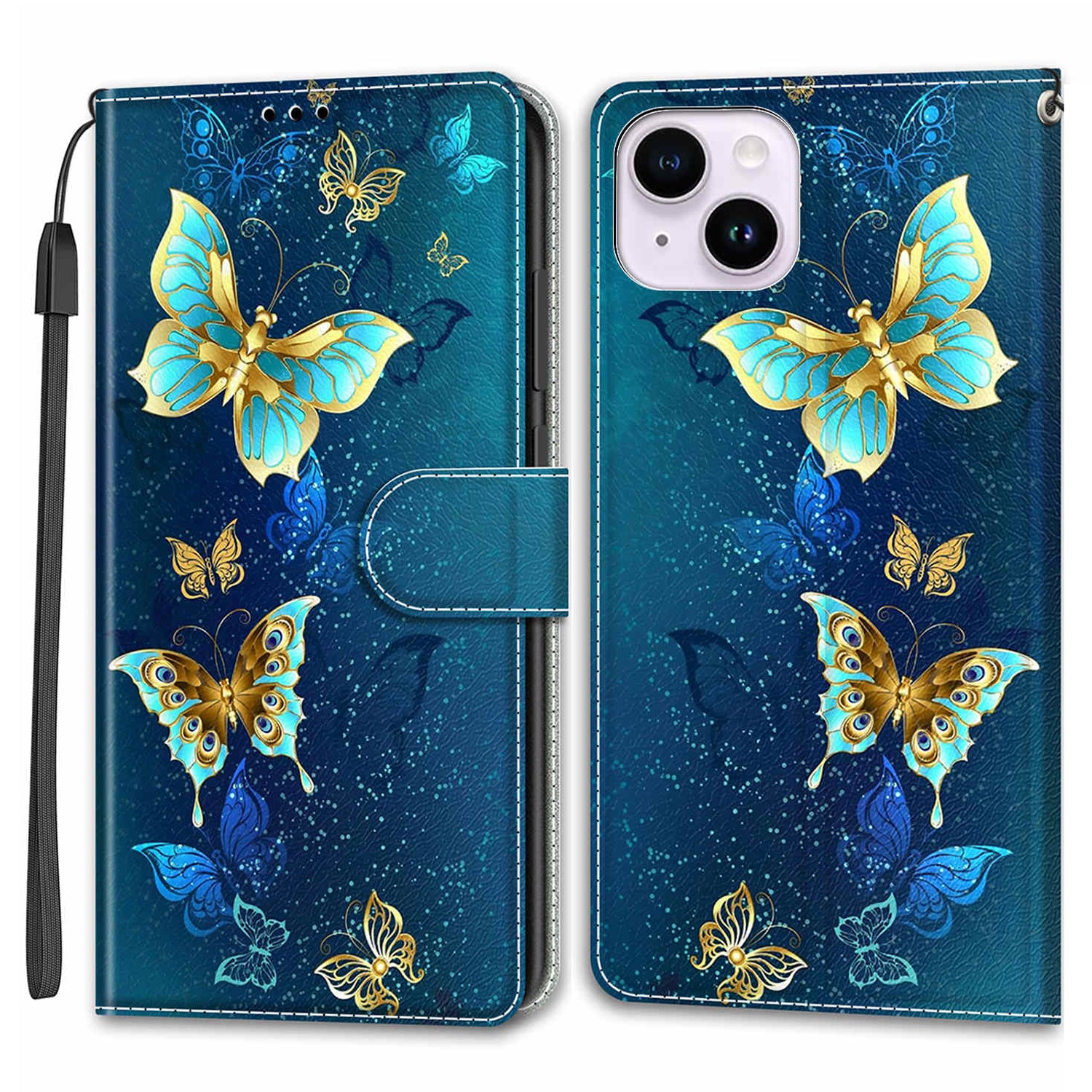 Leather Case for iPhone 14 Pattern Printed Card Holder Stand Phone Cover