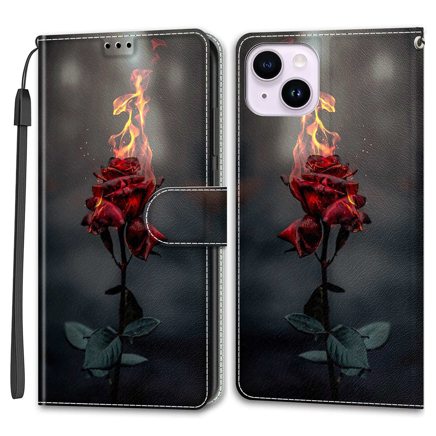 Leather Case for iPhone 14 Pattern Printed Card Holder Stand Phone Cover