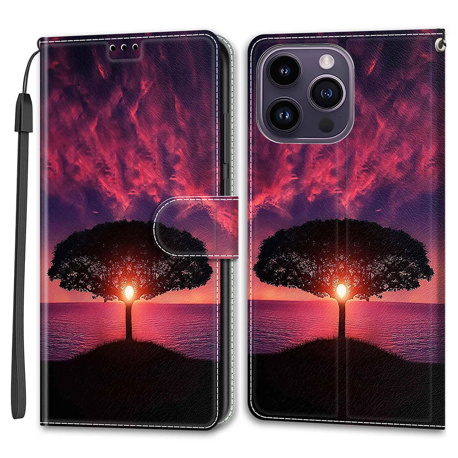 For iPhone 14 Pro Max Pattern Printed Leather Phone Case Card Holder Flip Stand Cover