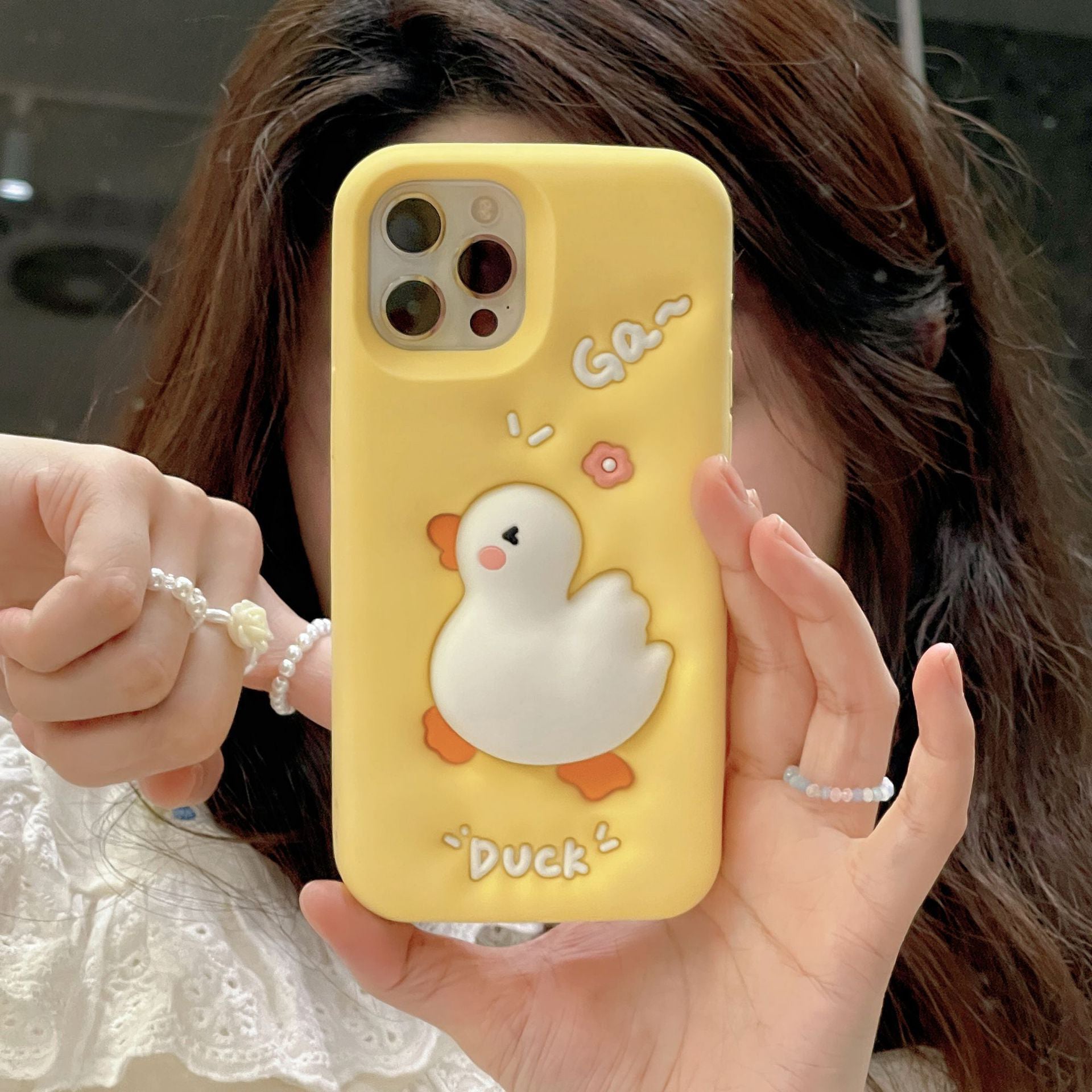 For iPhone 13 Pro 3D Cartoon Phone Case Squeeze Duck Pattern Silicone Smartphone Cover