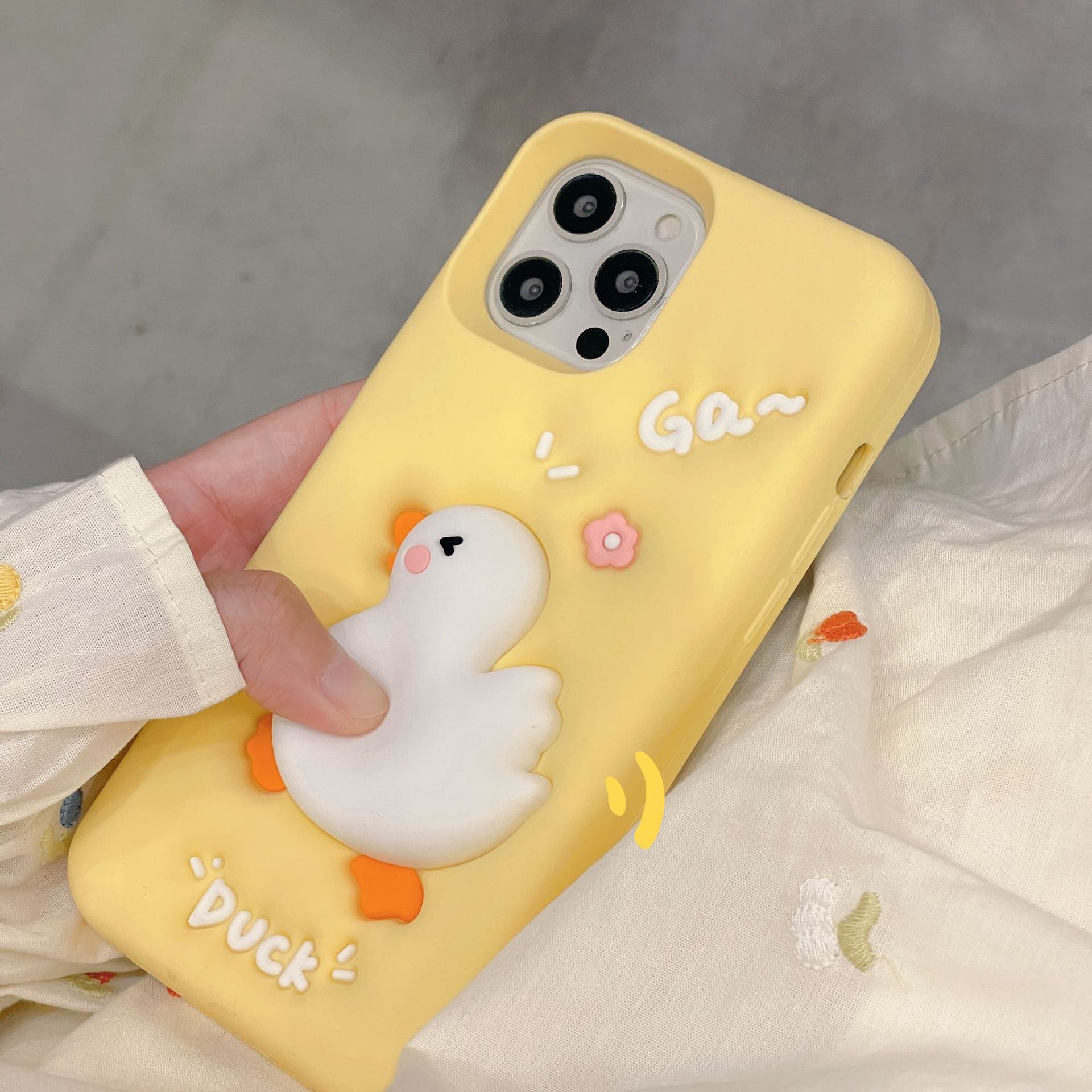 For iPhone 13 Pro 3D Cartoon Phone Case Squeeze Duck Pattern Silicone Smartphone Cover