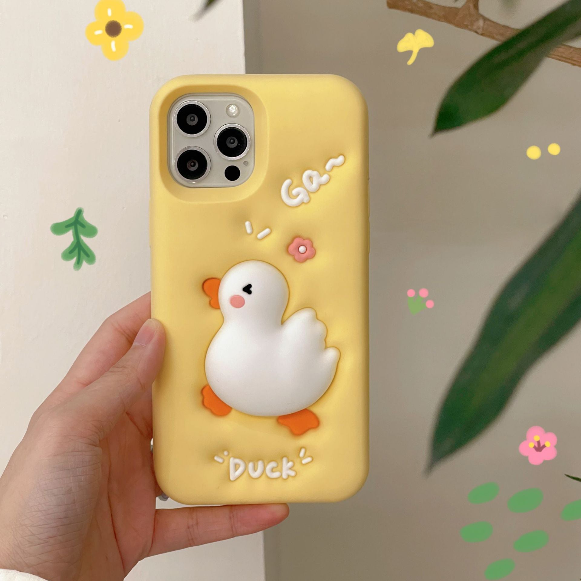For iPhone 13 Pro 3D Cartoon Phone Case Squeeze Duck Pattern Silicone Smartphone Cover