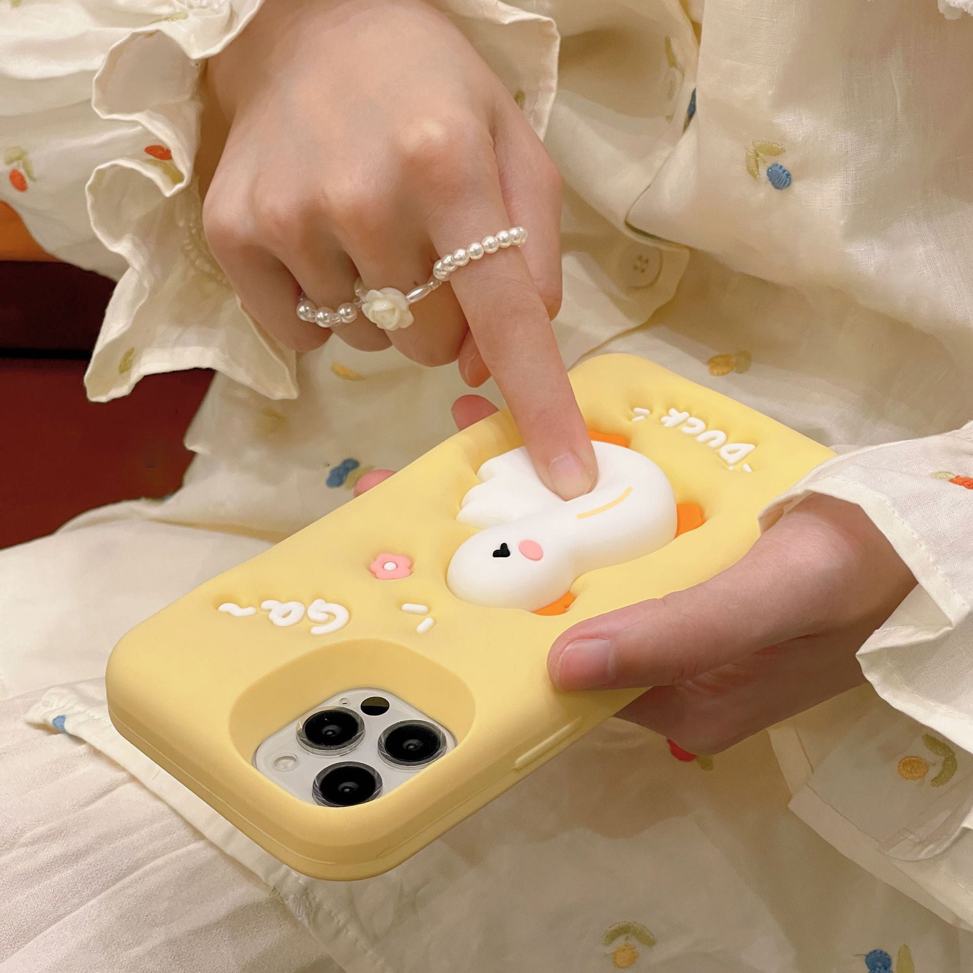 For iPhone 13 Pro 3D Cartoon Phone Case Squeeze Duck Pattern Silicone Smartphone Cover