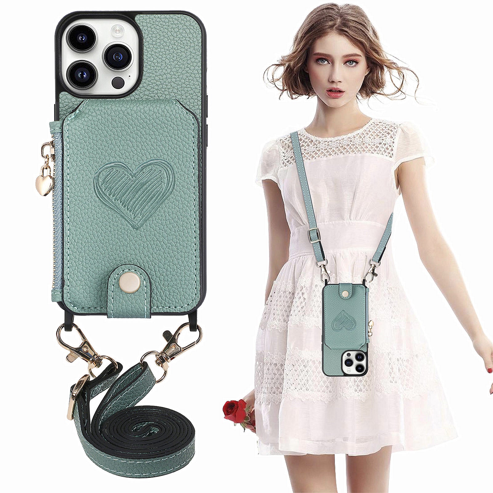 Kickstand Case for iPhone 14 Pro Zipper Wallet Anti-scratch PU Leather PC TPU Phone Cover with Lanyard
