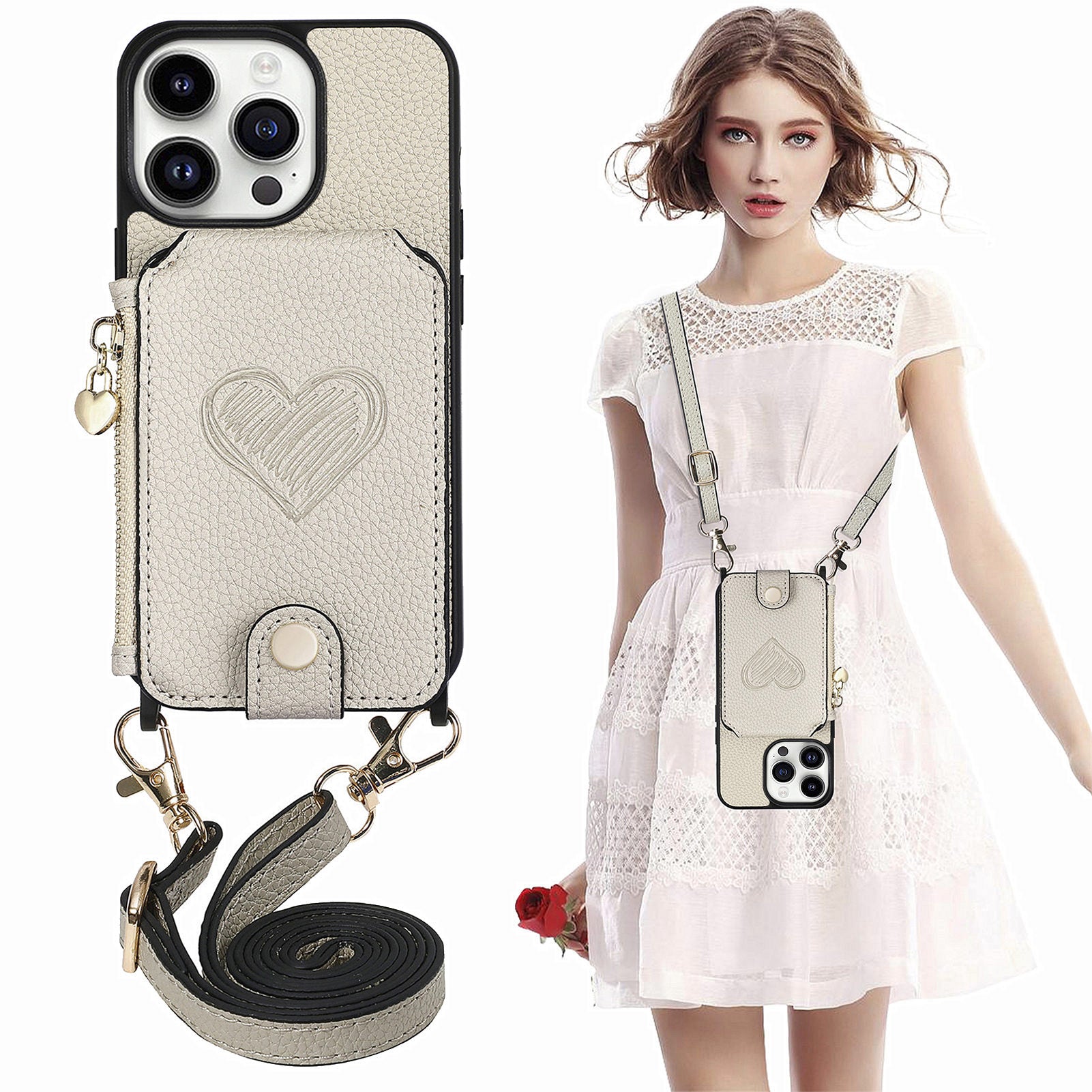 Kickstand Case for iPhone 14 Pro Zipper Wallet Anti-scratch PU Leather PC TPU Phone Cover with Lanyard