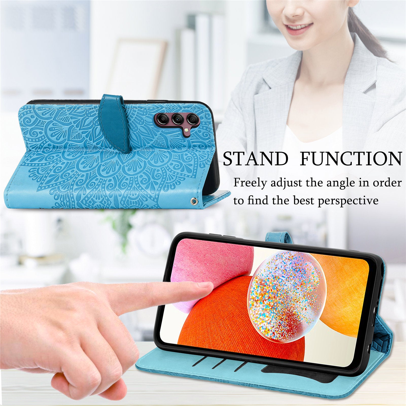 For Samsung Galaxy A14 4G Imprinted Dream Wings Series Leather Case Stand Wallet Phone Cover