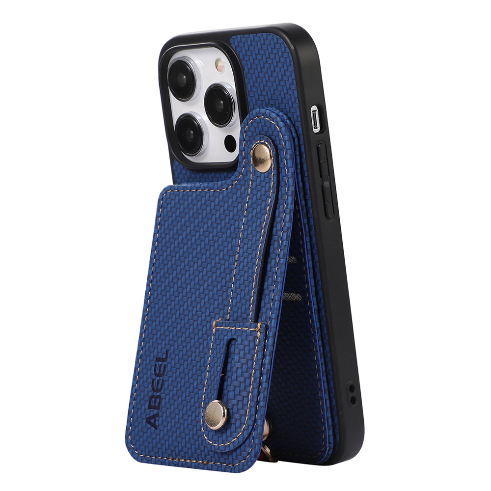 ABEEL Style 03 For iPhone 14 Pro Max PU Leather TPU RFID Blocking Card Slot Cover Carbon Fiber Texture Phone Kickstand Case