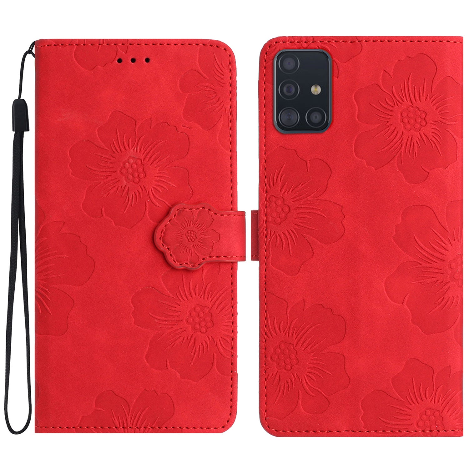 For Samsung Galaxy A71 4G SM-A715 Flowers Imprinted Phone Cover Leather Case with Stand Wallet