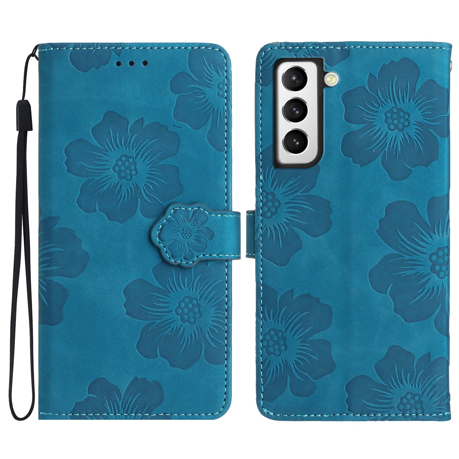 PU Leather Case for Samsung Galaxy S21 5G / 4G Stand Flowers Imprinted Phone Cover Shell Wallet