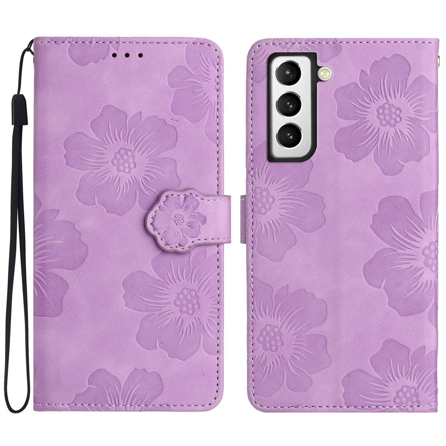 PU Leather Case for Samsung Galaxy S21 5G / 4G Stand Flowers Imprinted Phone Cover Shell Wallet