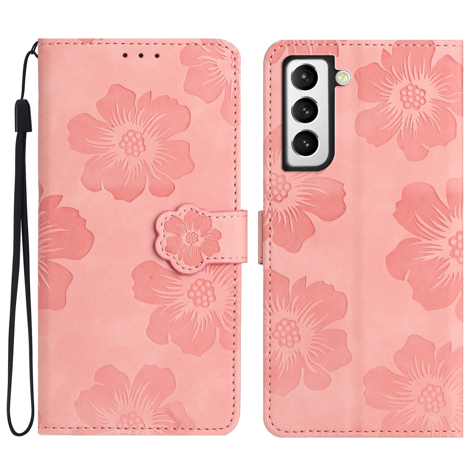PU Leather Case for Samsung Galaxy S21 5G / 4G Stand Flowers Imprinted Phone Cover Shell Wallet