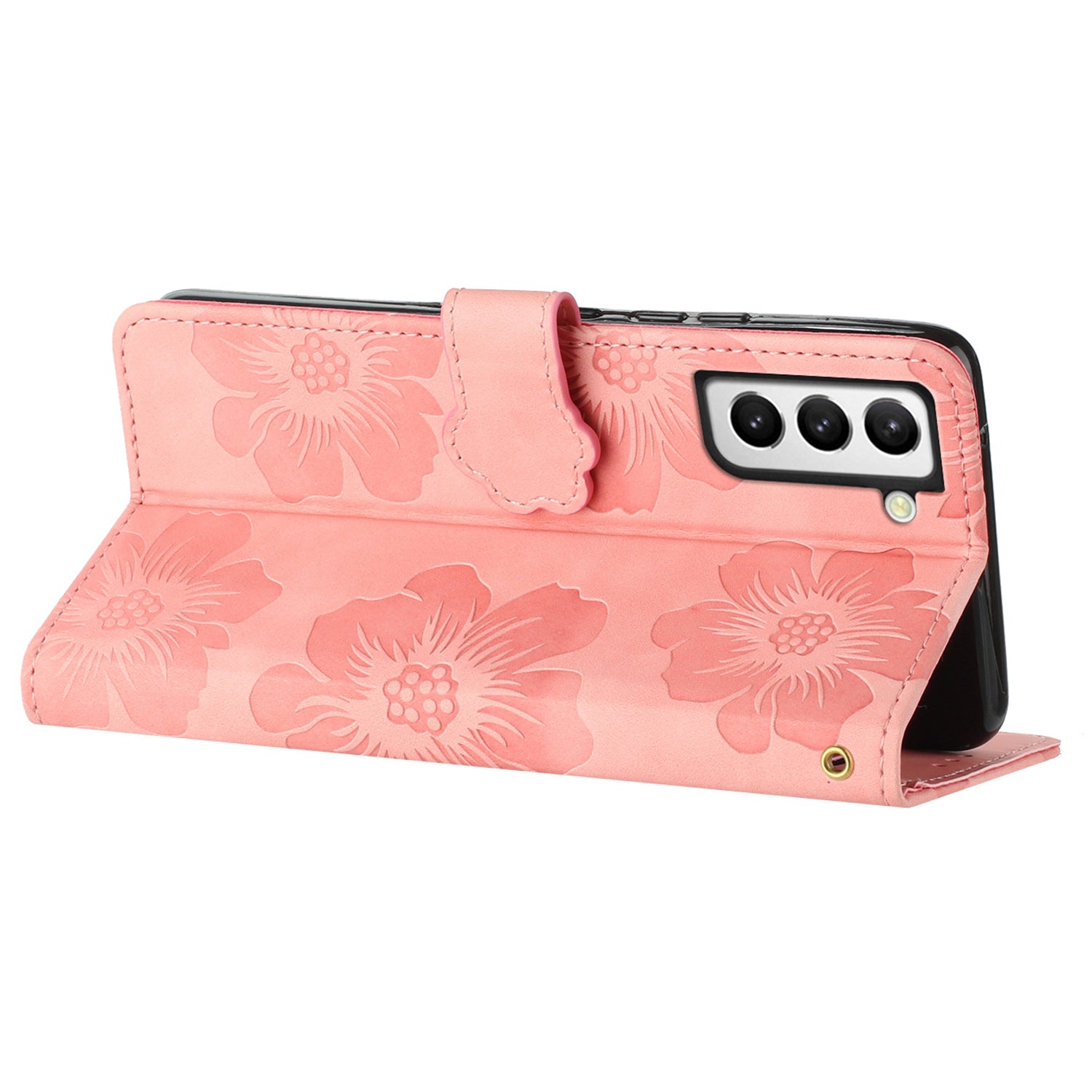 PU Leather Case for Samsung Galaxy S21 5G / 4G Stand Flowers Imprinted Phone Cover Shell Wallet