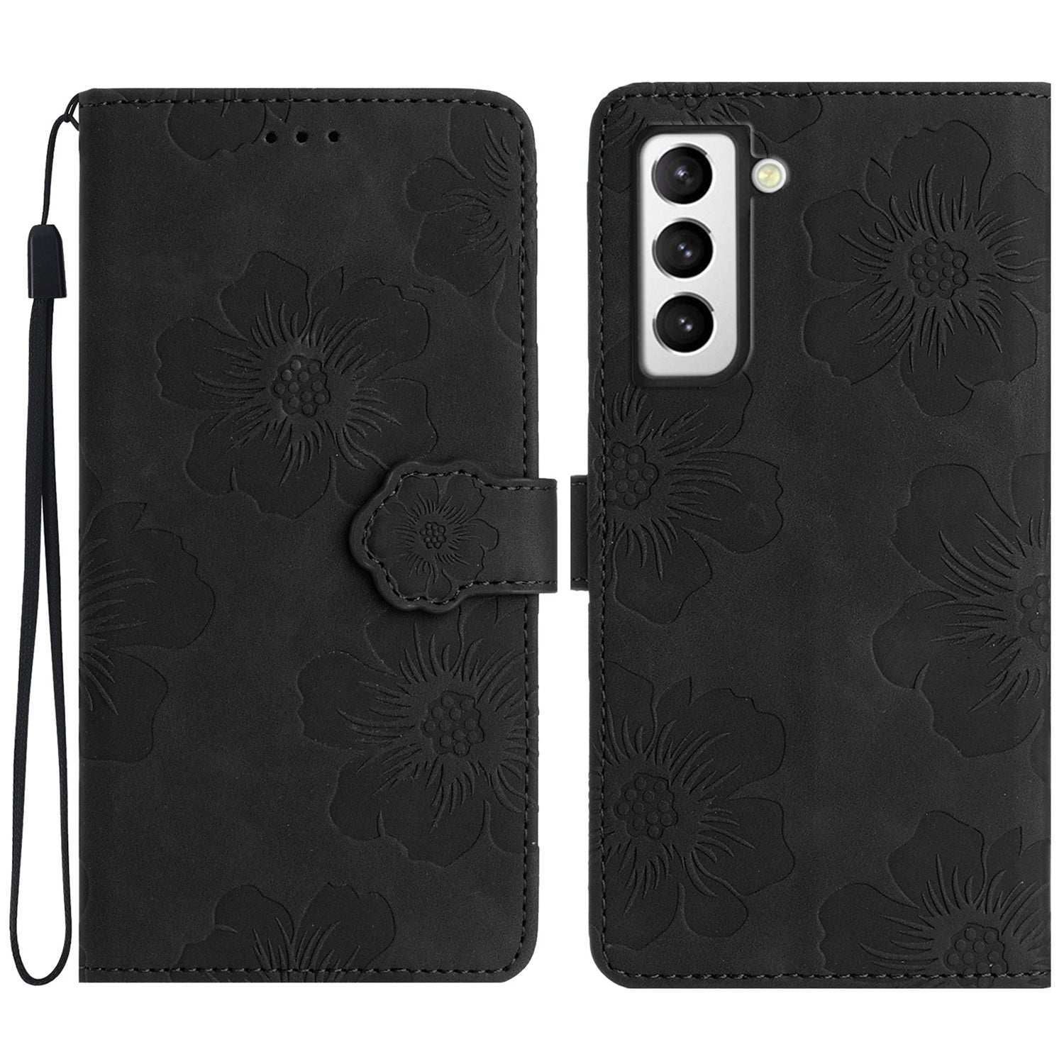 PU Leather Case for Samsung Galaxy S21 5G / 4G Stand Flowers Imprinted Phone Cover Shell Wallet