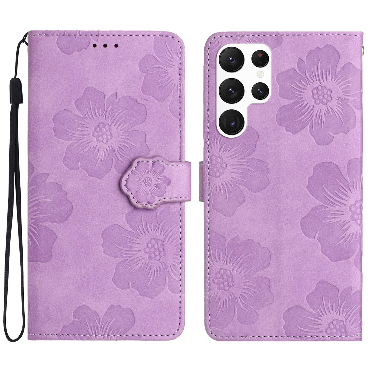 For Samsung Galaxy S22 Ultra 5G Smartphone Case Stand Flowers Imprinted PU Leather Wallet Phone Cover