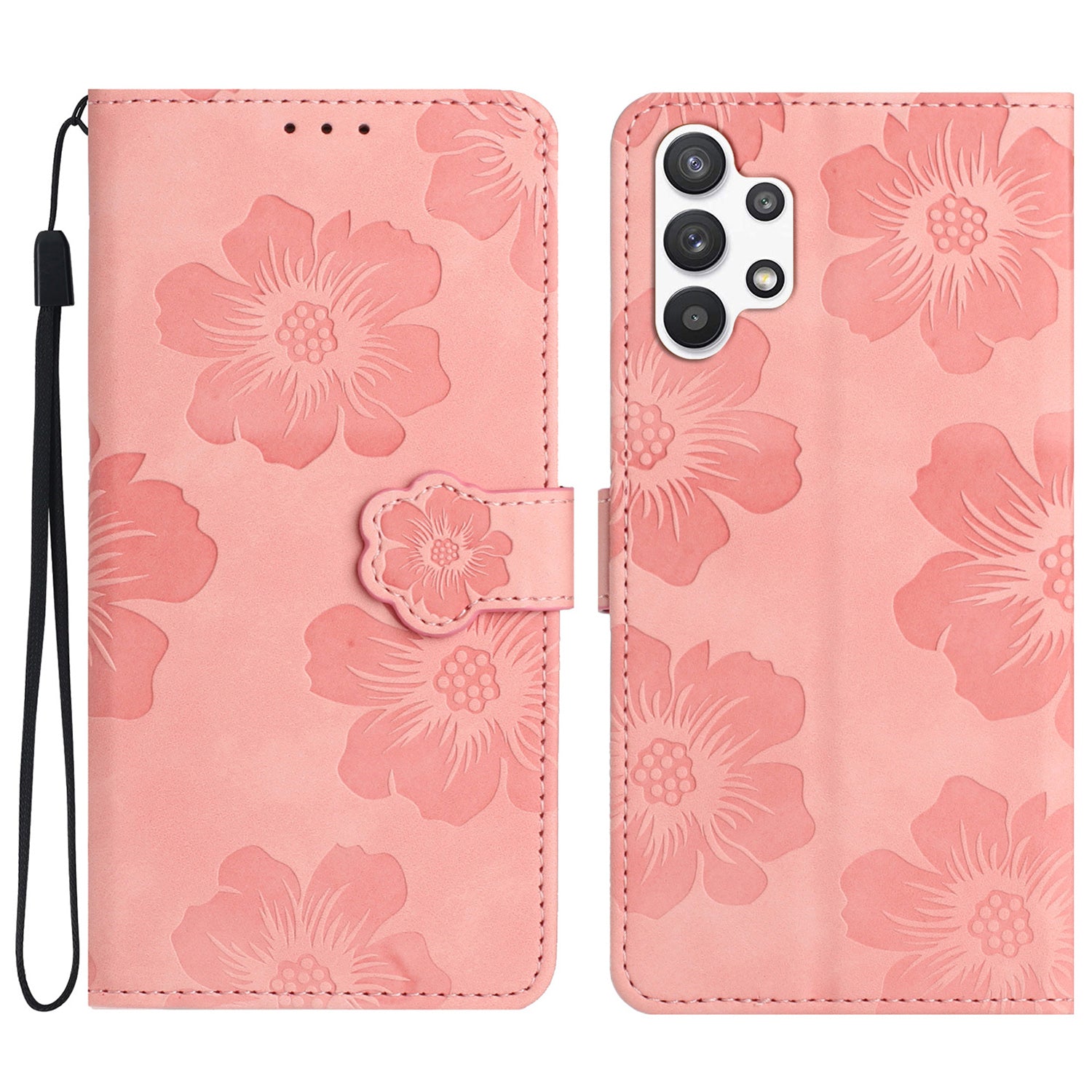 For Samsung Galaxy A13 4G Anti-Fingerprint Phone Cover Stand Imprinted Flowers PU Leather Case Shell
