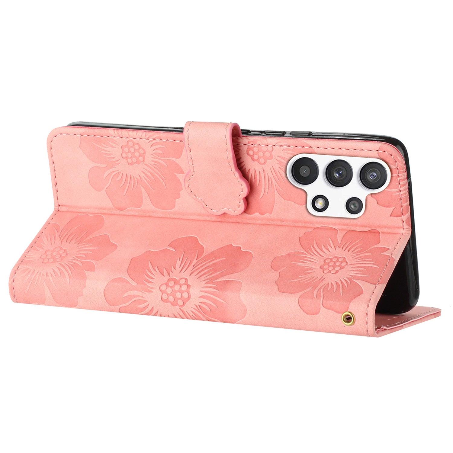 For Samsung Galaxy A13 4G Anti-Fingerprint Phone Cover Stand Imprinted Flowers PU Leather Case Shell