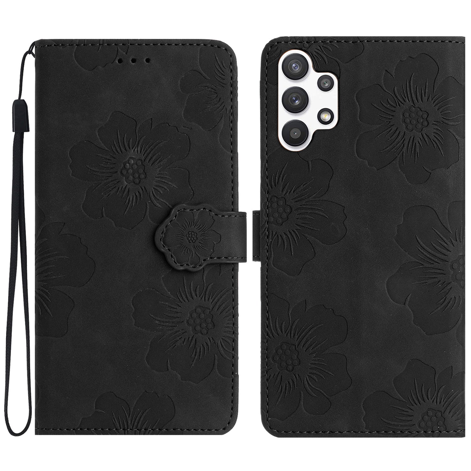 For Samsung Galaxy A13 4G Anti-Fingerprint Phone Cover Stand Imprinted Flowers PU Leather Case Shell