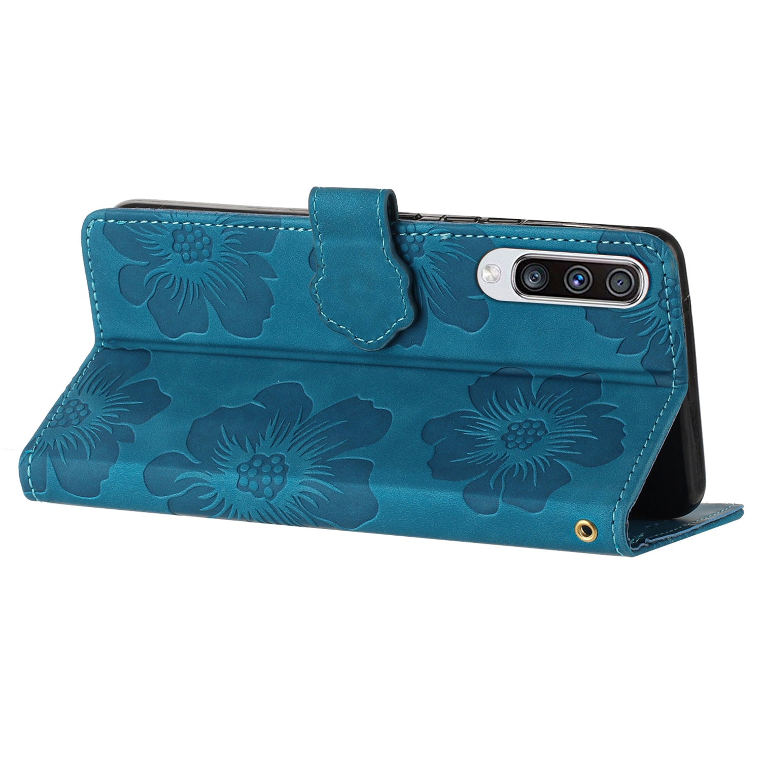 For Samsung Galaxy A50 / A50s / A30s Flowers Imprinted Leather Phone Cover Wallet Stand Case with Strap