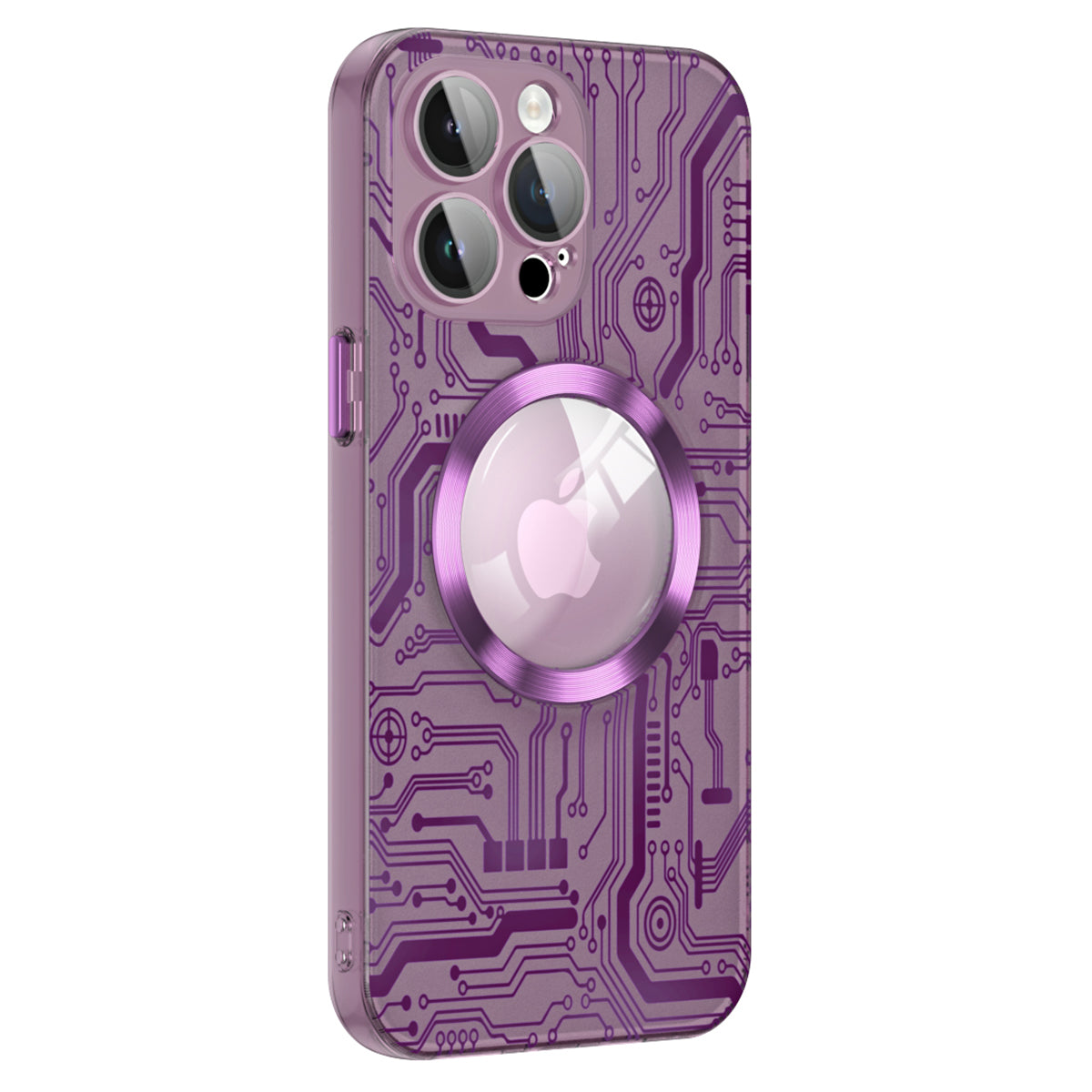 For iPhone 14 Pro PU Leather TPU Phone Case Circuit Board Style Magnetic Cover with Glass Lens Film