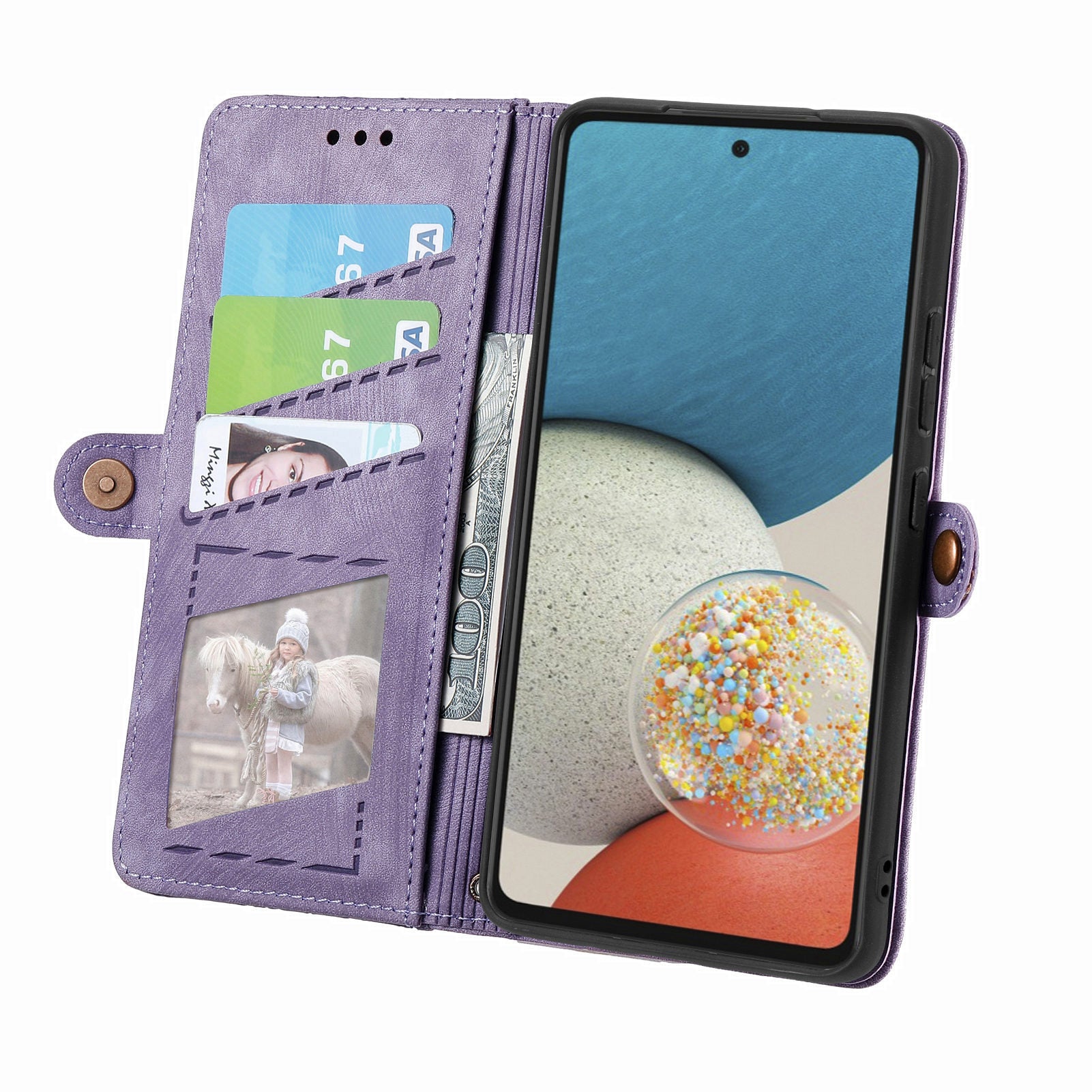 For Samsung Galaxy A53 5G Geometry Imprinted Phone Cover Zipper Pocket Leather Case with Wallet Stand
