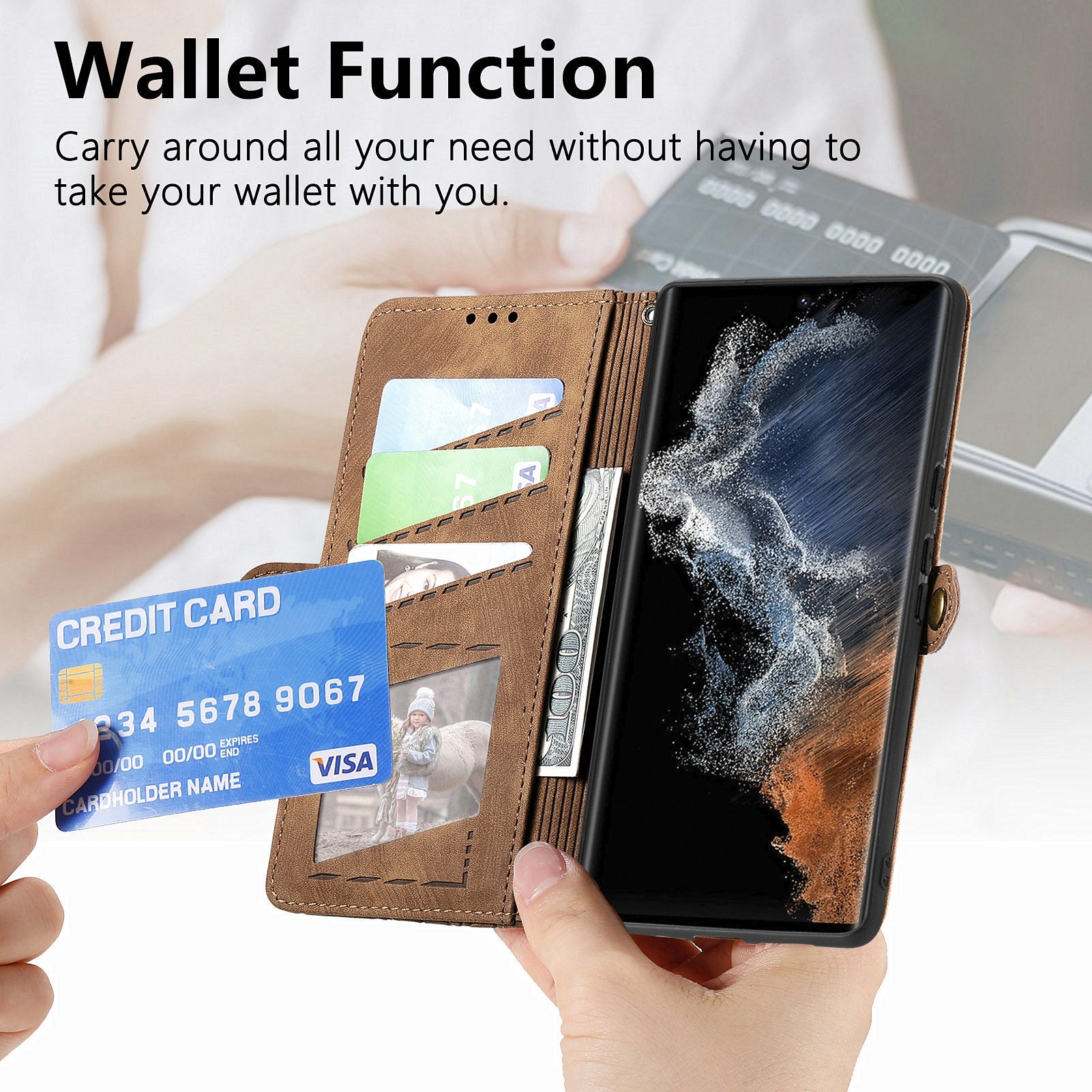 Zipper Pocket Phone Case for Samsung Galaxy S23 Ultra PU Leather Geometry Imprinted Wallet Stand Cover