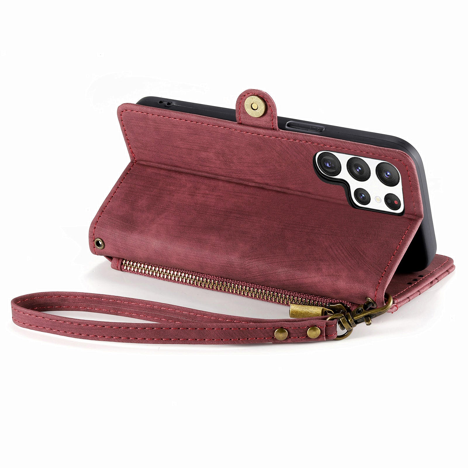 Zipper Pocket Phone Case for Samsung Galaxy S23 Ultra PU Leather Geometry Imprinted Wallet Stand Cover