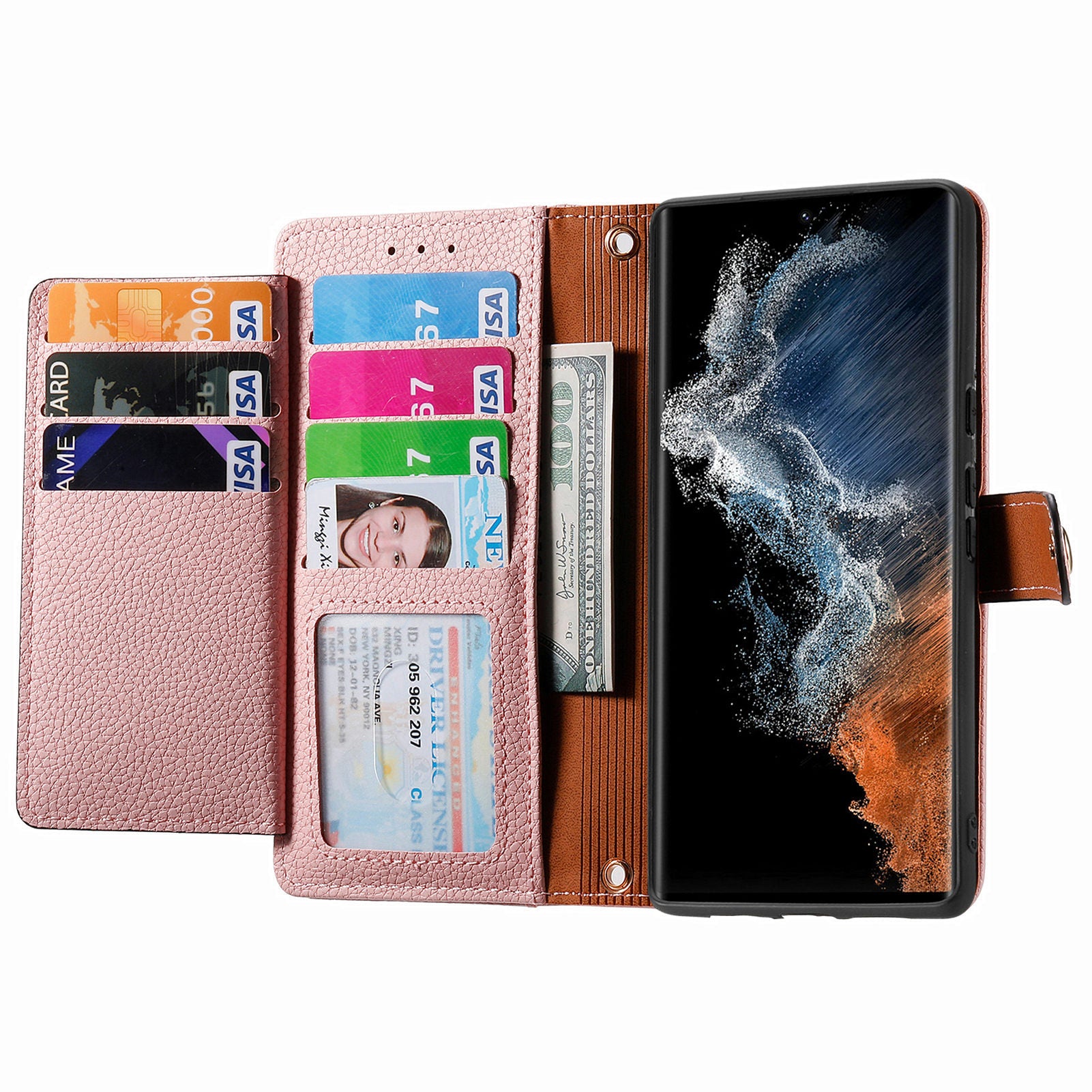 For Samsung Galaxy S23 Ultra RFID Blocking Phone Case Stand Wallet PU Leather Zipper Pocket Cover
