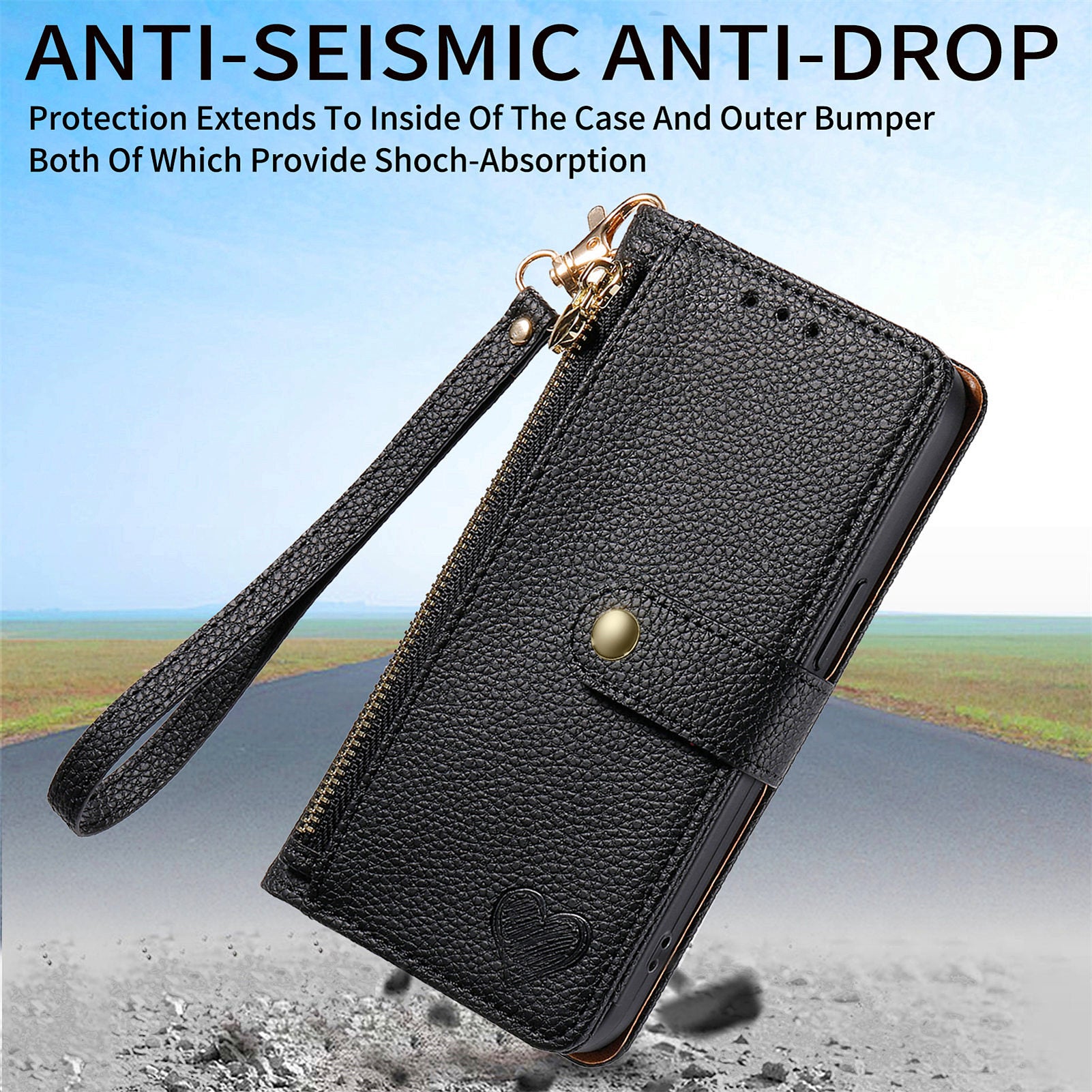 Wallet Stand Case for Samsung Galaxy A53 5G RFID Blocking PU Leather Zipper Pocket Phone Cover