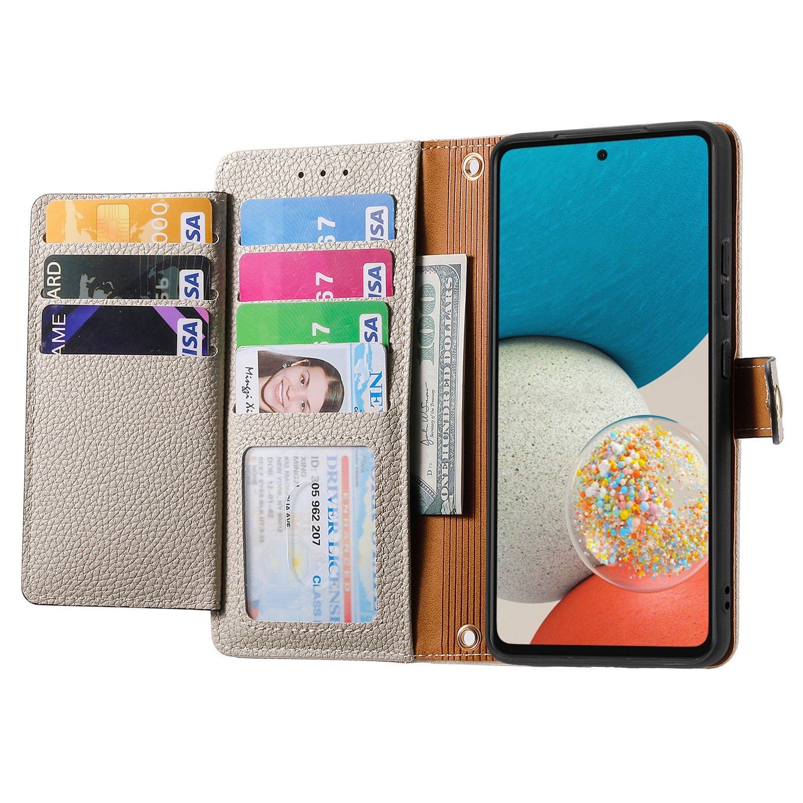 Wallet Stand Case for Samsung Galaxy A53 5G RFID Blocking PU Leather Zipper Pocket Phone Cover