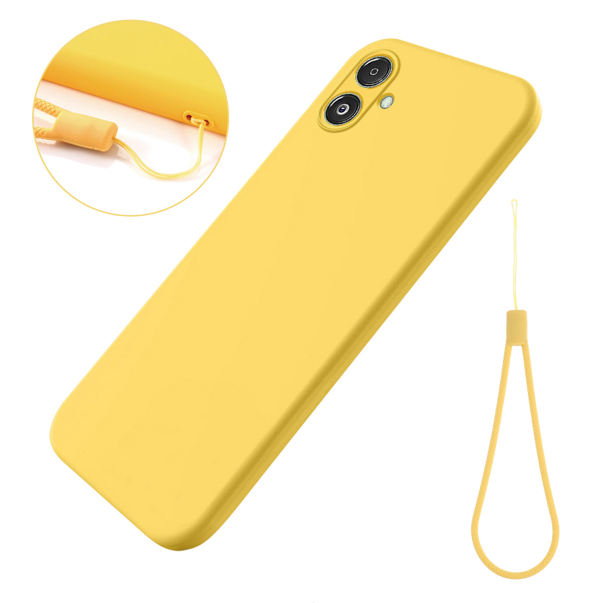 For Samsung Galaxy F14 5G Anti-Dust Liquid Silicone Phone Cover Soft Lining Phone Case with Strap