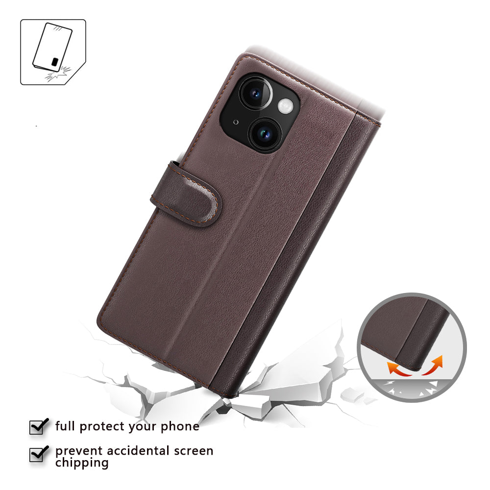Flip Phone Case for iPhone 15 Plus Genuine Split Leather Wallet Stand Magnetic Cover