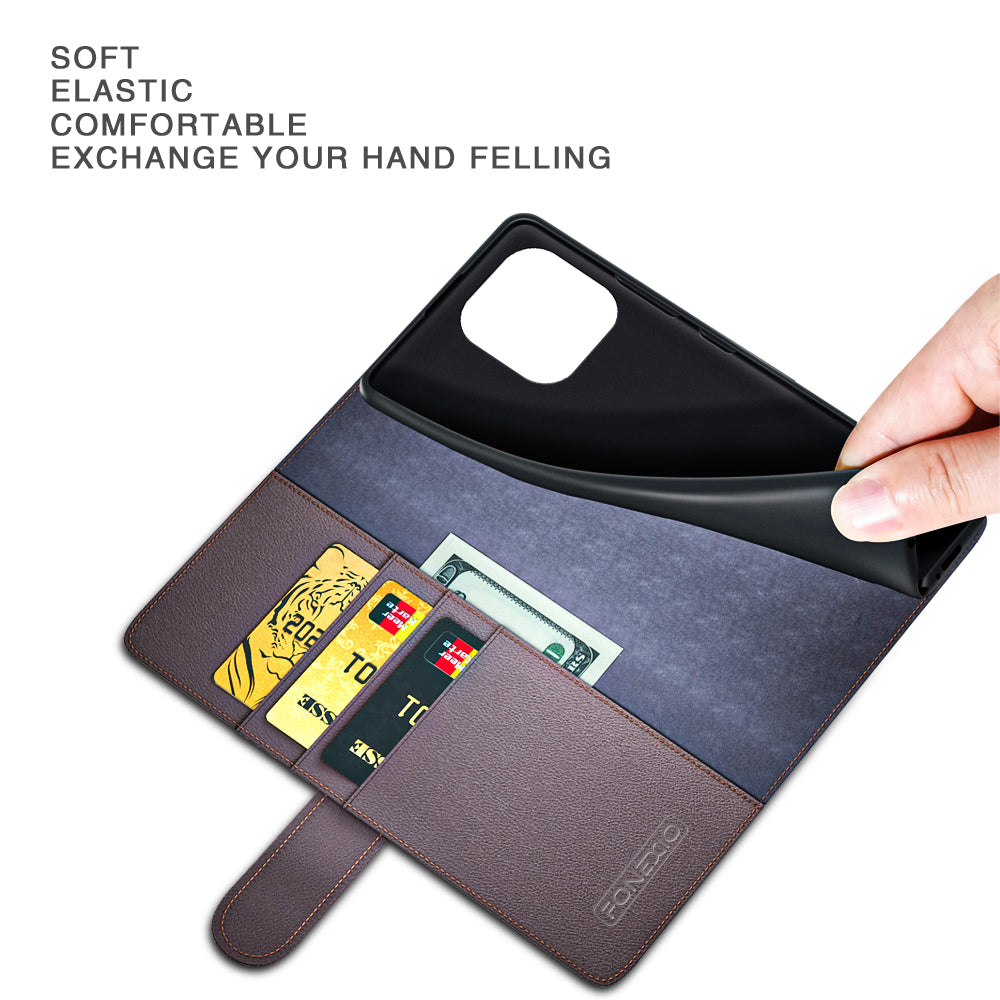 Flip Phone Case for iPhone 15 Plus Genuine Split Leather Wallet Stand Magnetic Cover