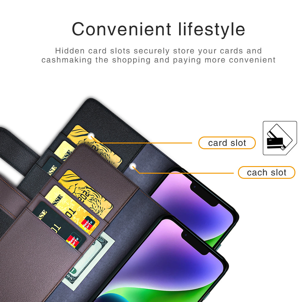 Flip Phone Case for iPhone 15 Plus Genuine Split Leather Wallet Stand Magnetic Cover