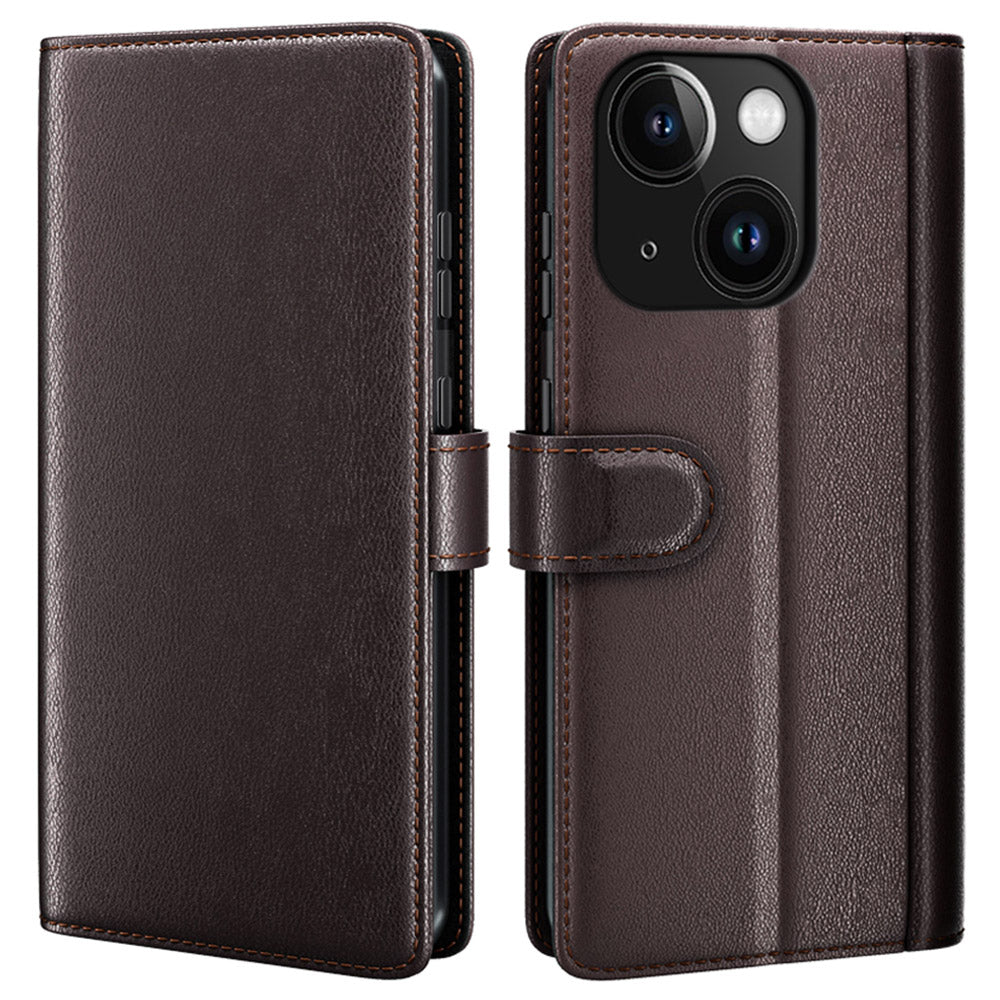 For iPhone 15 Shockproof Phone Shell Wallet Stand Magnetic Flip Phone Case Genuine Split Leather Cover