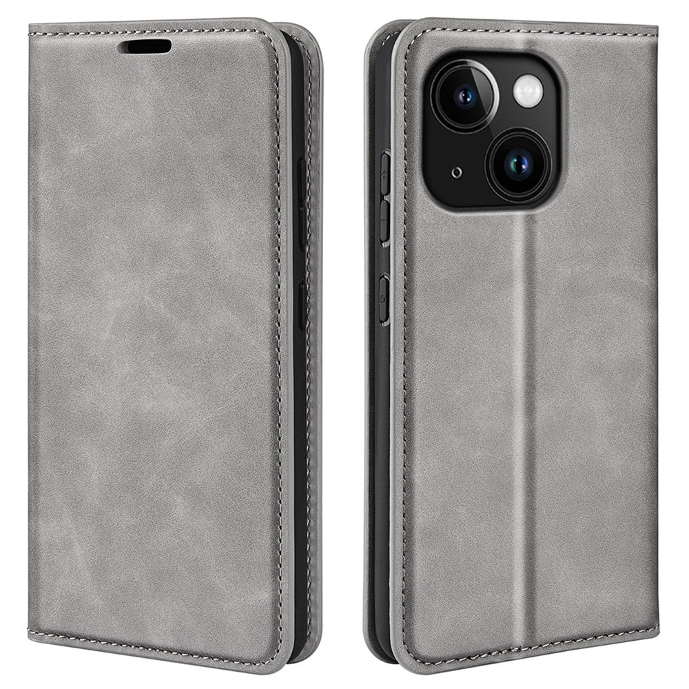 For iPhone 15 Scratch Resistant PU Leather Wallet Flip Case Skin-touch Stand Cover