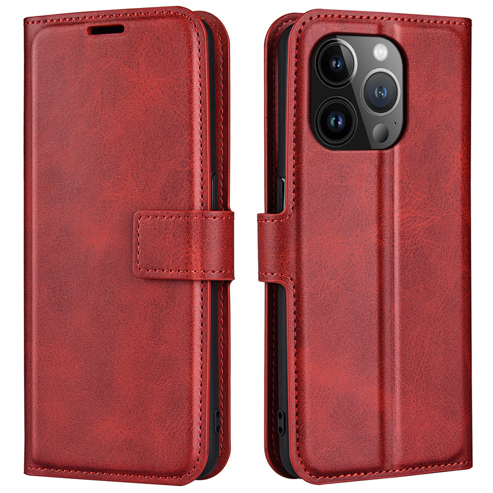 Til iPhone 15 Pro Max Calf Texture Lædercover Firkantet Magnetisk lukning Stand Pung Telefon Etui