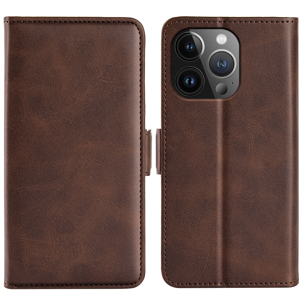 For iPhone 15 Pro Max Anti-Scratch PU Leather Wallet Phone Cover Calf Texture Stand Full Protection Phone Case