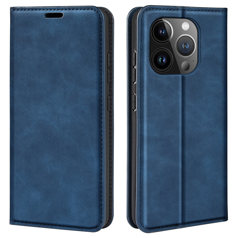 Til iPhone 15 Pro Max PU Læder Pung Flip Case Anti-ridse Skin-touch Stand Cover