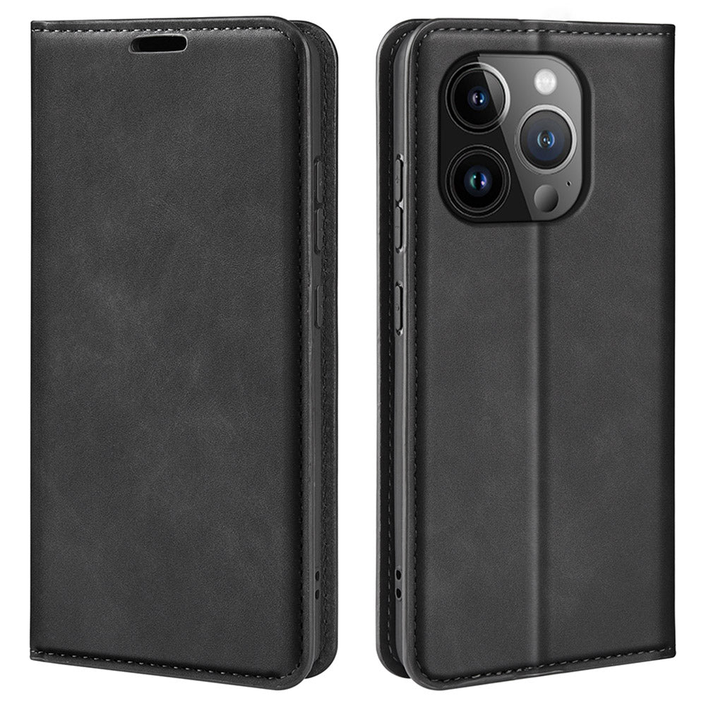 Til iPhone 15 Pro Max PU Læder Pung Flip Case Anti-ridse Skin-touch Stand Cover