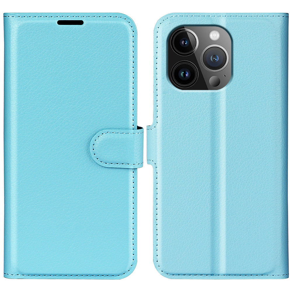 For iPhone 15 Pro Shockproof Wallet Phone Cover PU Leather Litchi Texture Stand Mobile Phone Case