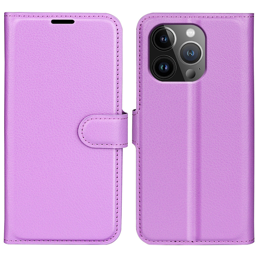 For iPhone 15 Pro Shockproof Wallet Phone Cover PU Leather Litchi Texture Stand Mobile Phone Case