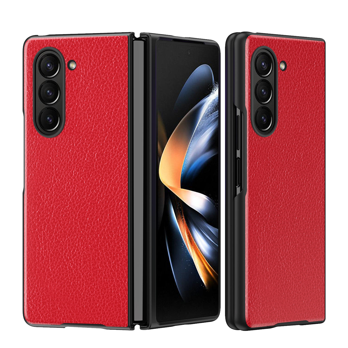Phone Case for Samsung Galaxy Z Fold5 5G Litchi Texture PU Leather Coated PC Phone Cover